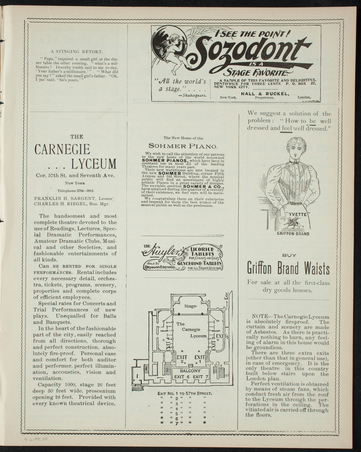 Benefit: Mrs. Percy West and Percita, April 2, 1898, program page 3