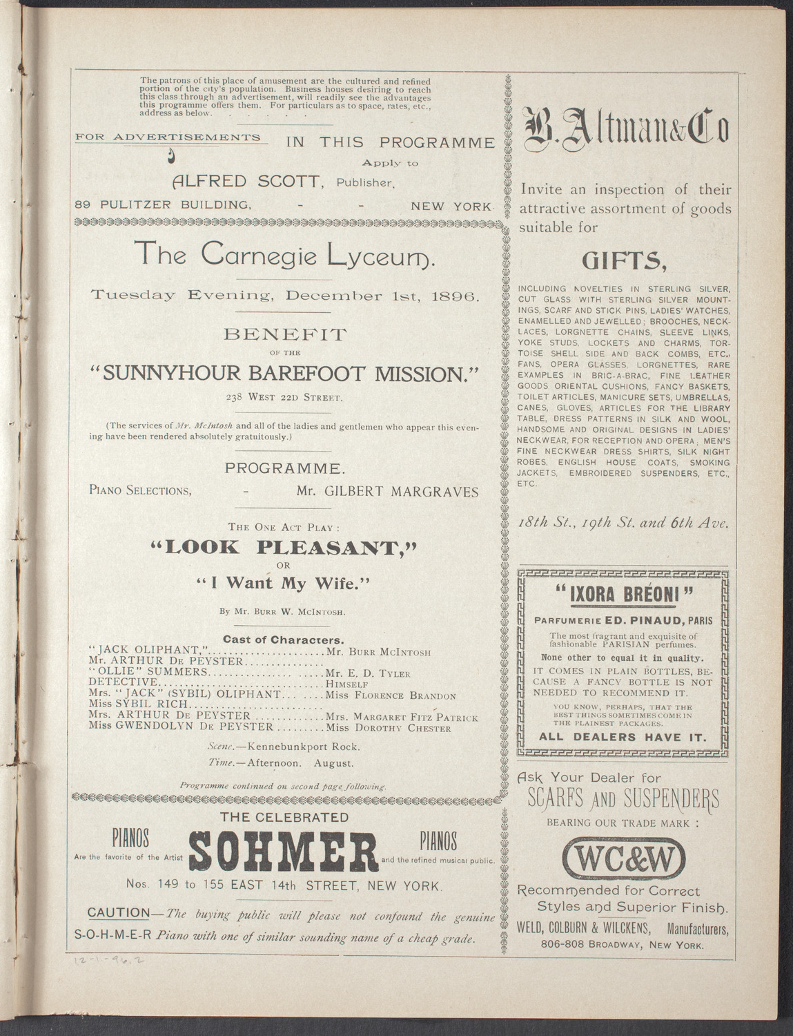 Benefit: Sunnyhour Barefoot Mission, December 1, 1896, program page 3