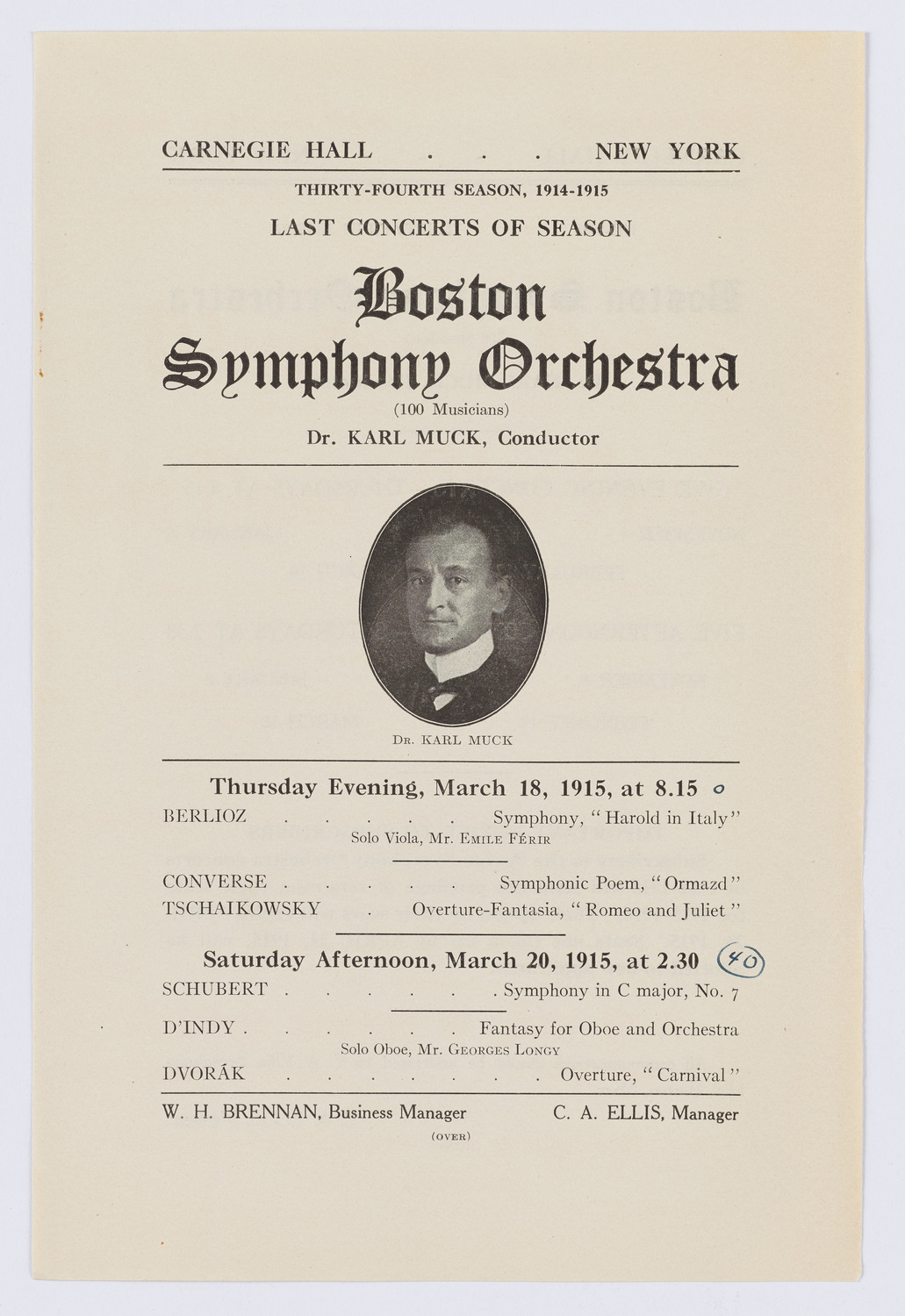 Boston Symphony Orchestra, March 1915