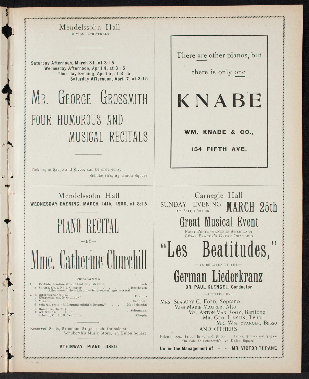 Marcella Sembrich, Soprano, March 13, 1900, program page 7
