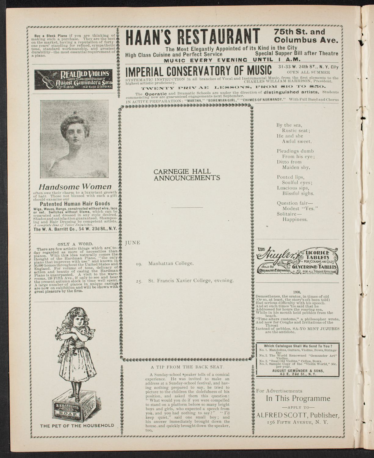 Cornell University Medical College Graduation, June 6, 1900, program page 2