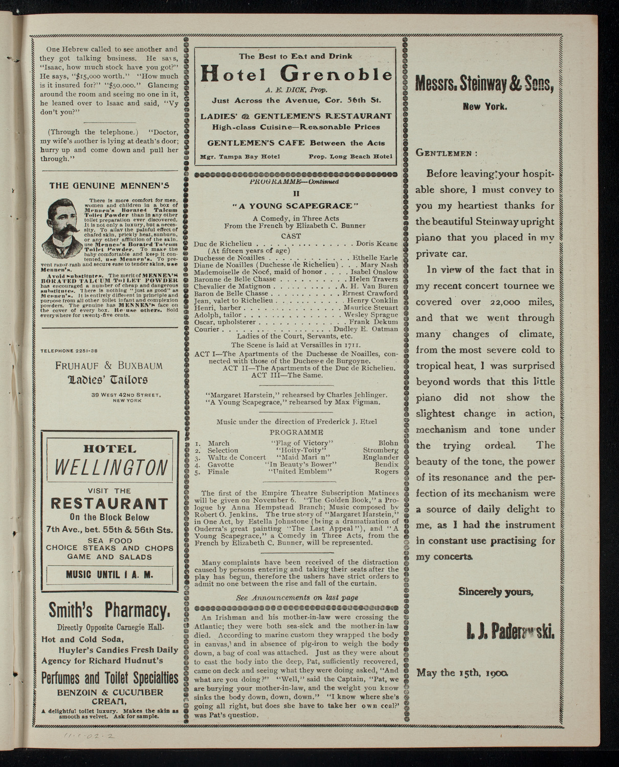 Academy Stock Company of the American Academy of Dramatic Arts/Empire Theatre Dramatic School, November 1, 1902, program page 3