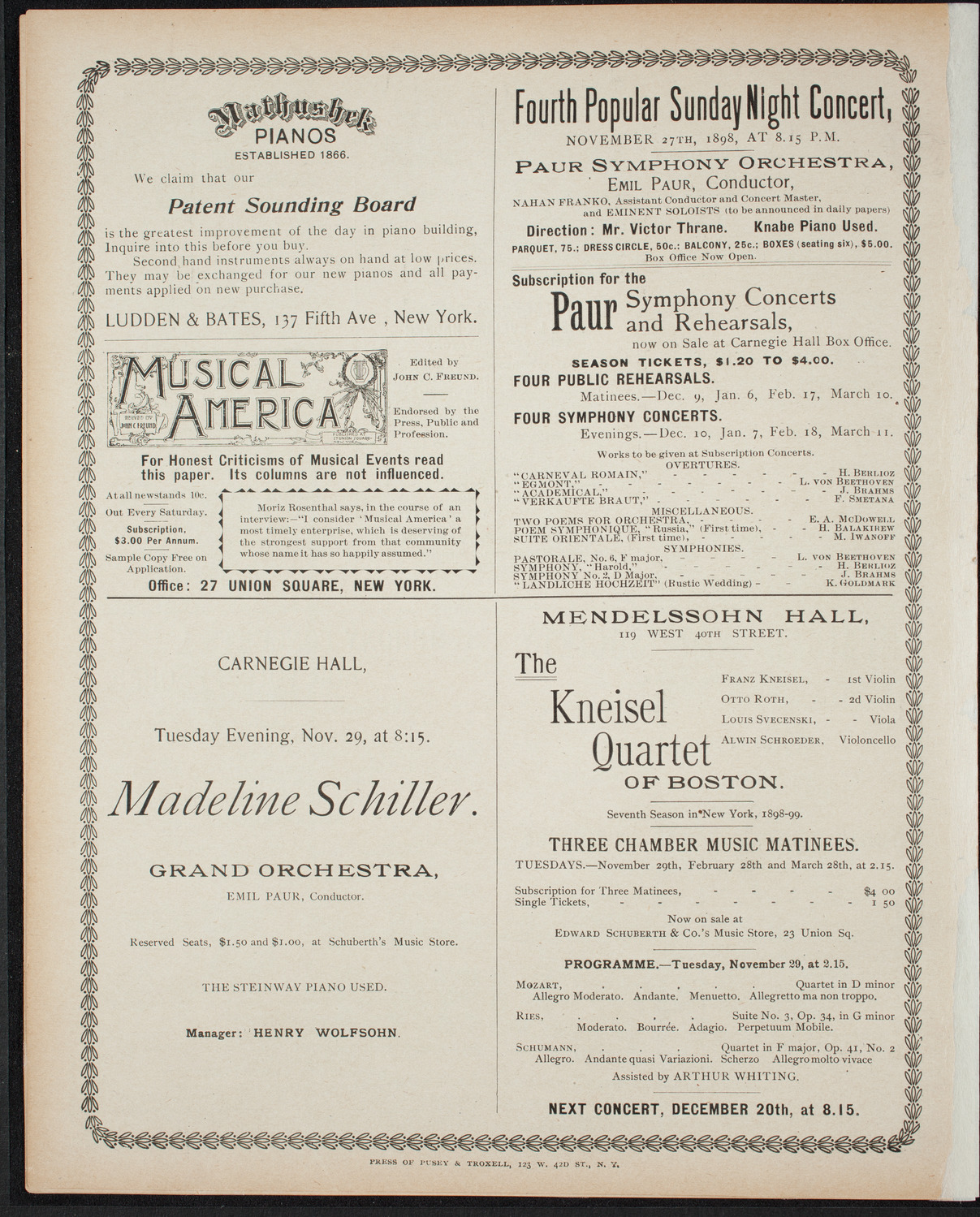 New York Philharmonic, November 25, 1898, program page 8