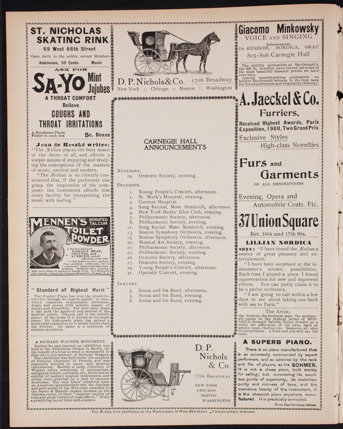 Benefit: Roman Catholic Orphan Asylums, November 22, 1900, program page 2