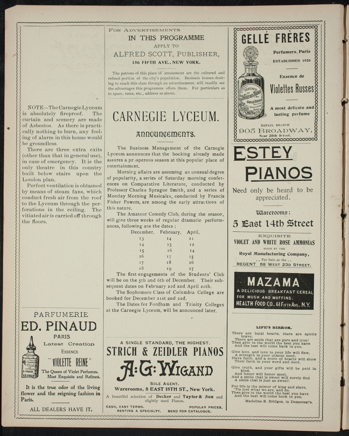 Benefit: Fondas Para Ropa, November 20, 1897, program page 2