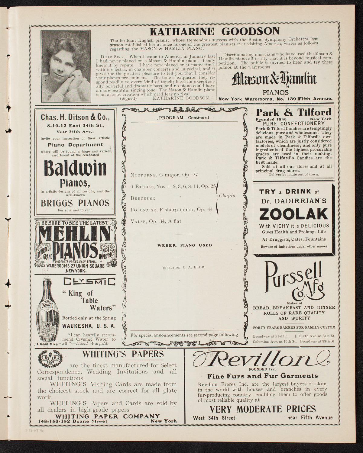 Ignacy Jan Paderewski, Piano, November 23, 1907, program page 7