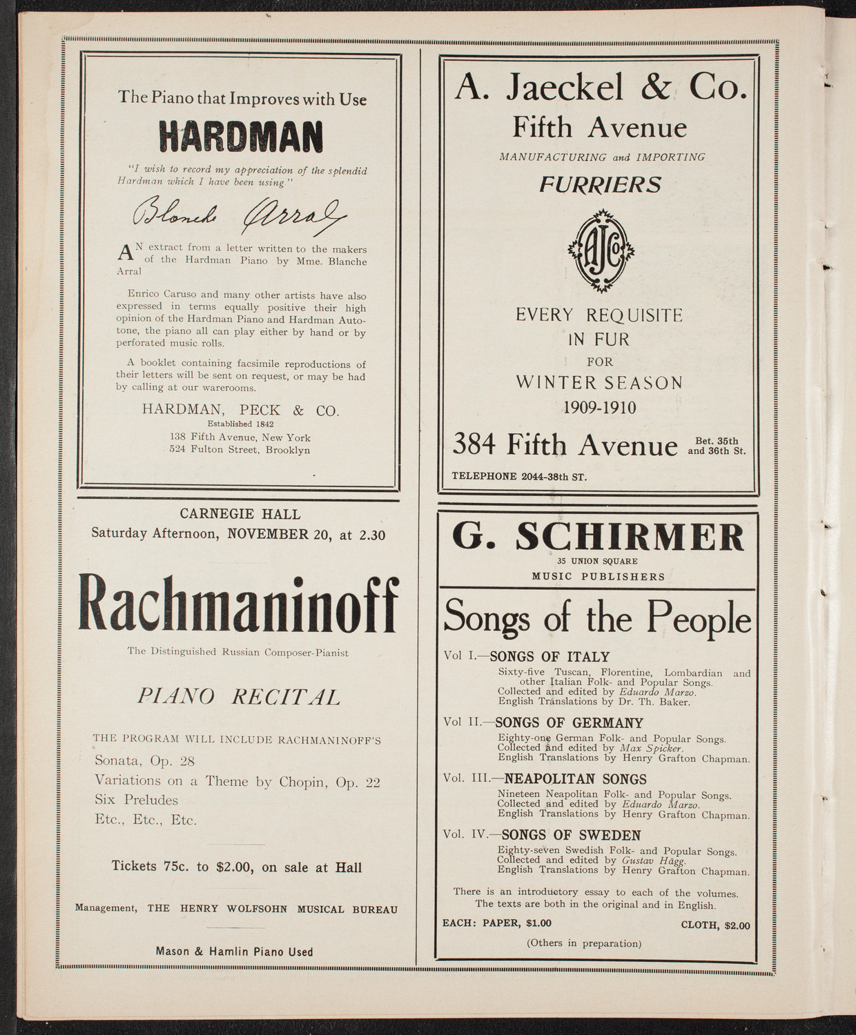 Ernestine Schumann-Heink, Mezzo-Soprano, November 6, 1909, program page 8