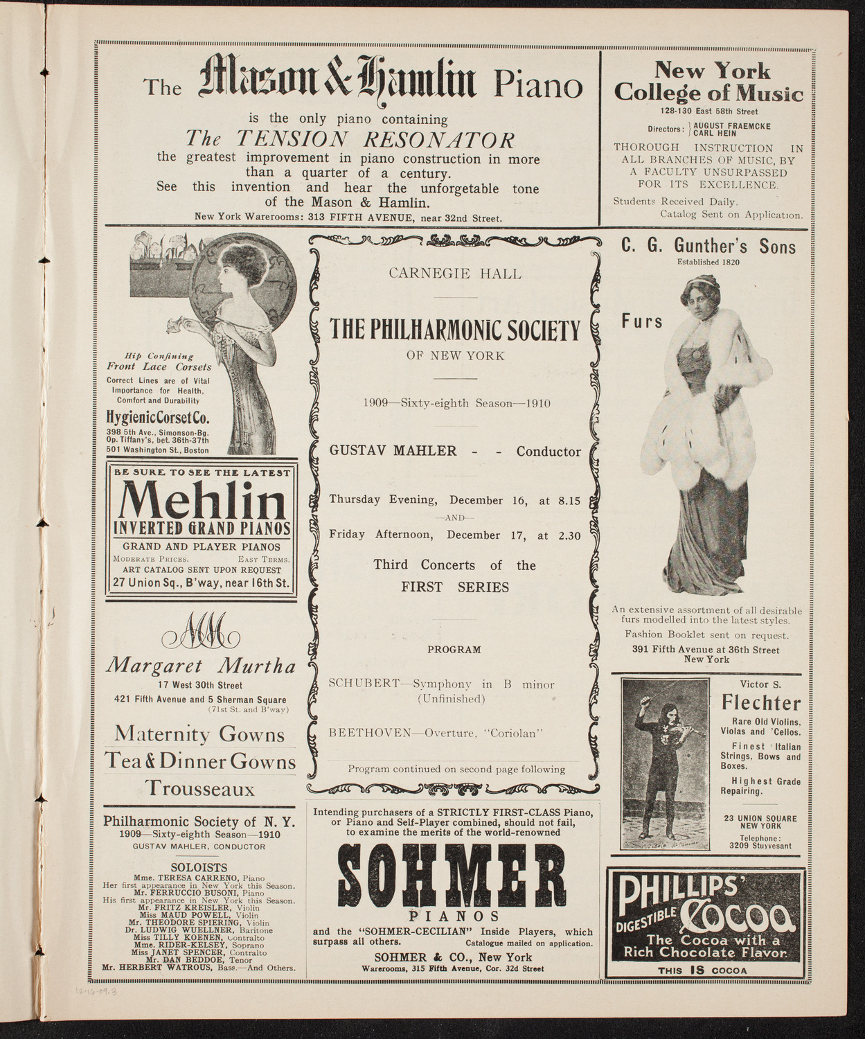 New York Philharmonic, December 16, 1909, program page 5