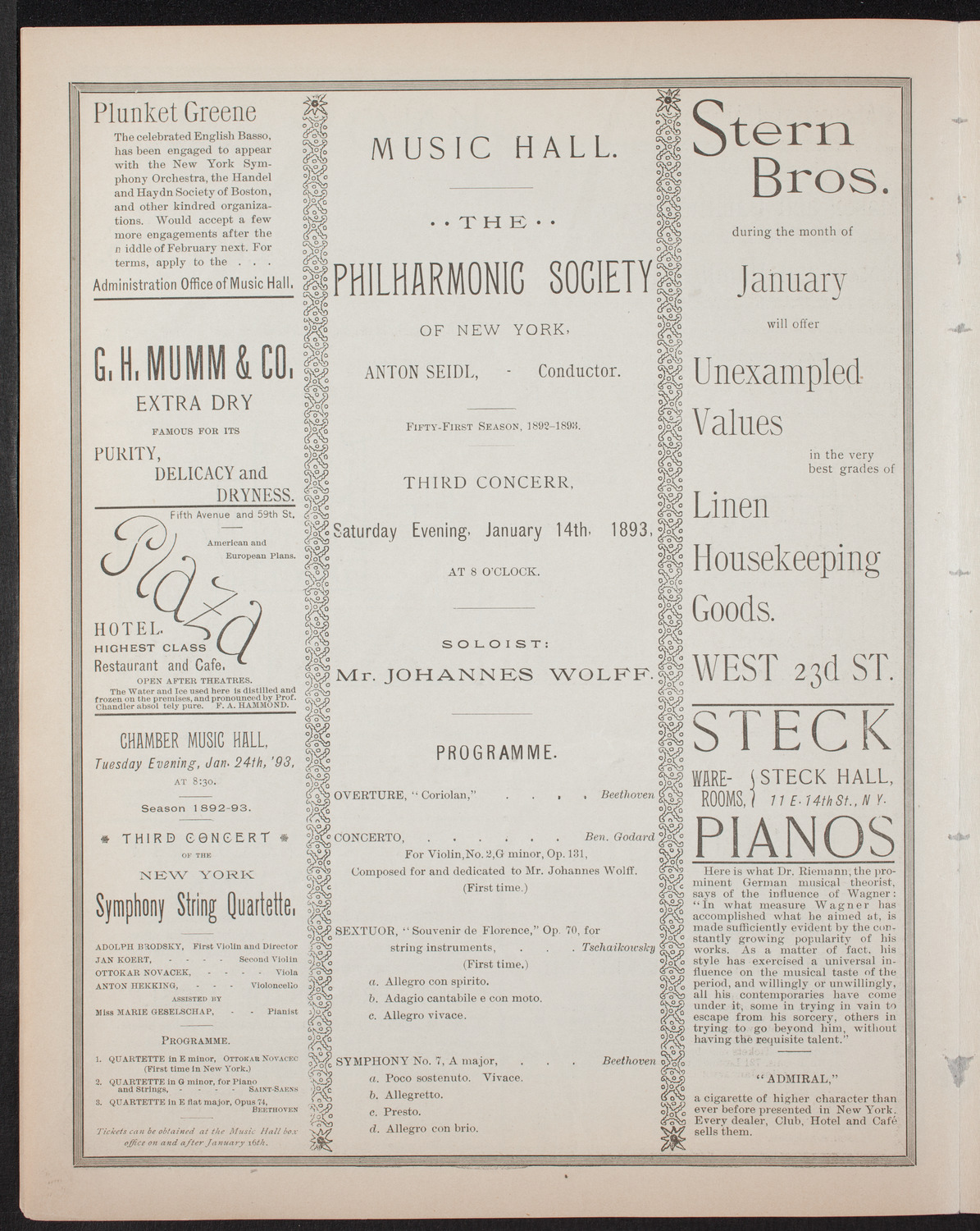 New York Philharmonic, January 14, 1893, program page 4