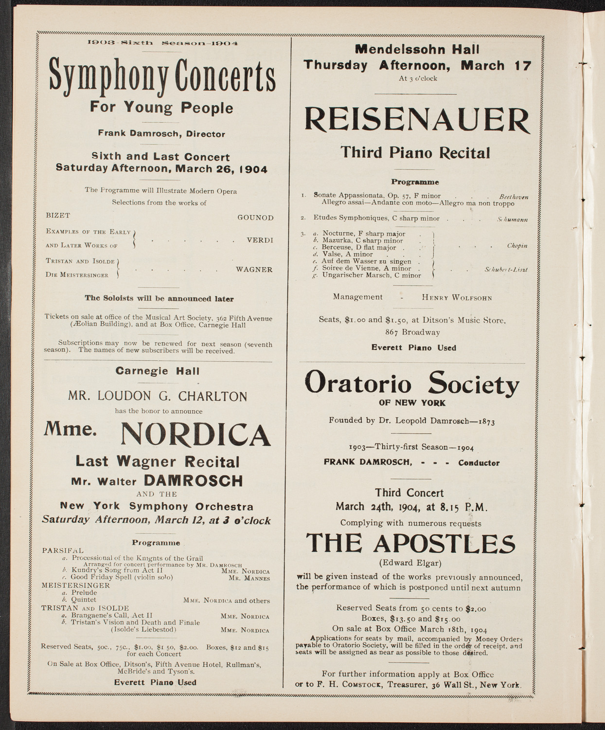 Lillian Nordica, Soprano, with the New York Symphony Orchestra, March 6, 1904, program page 8