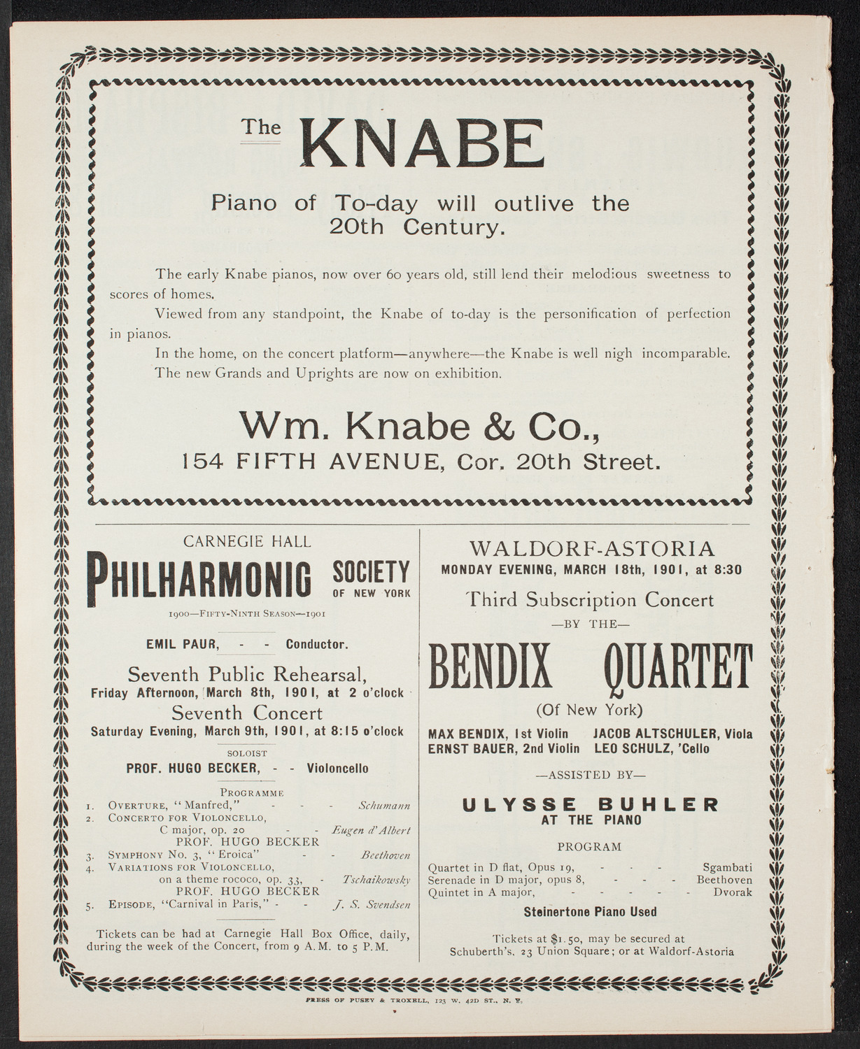 Josef Hofmann, Piano, March 5, 1901, program page 10