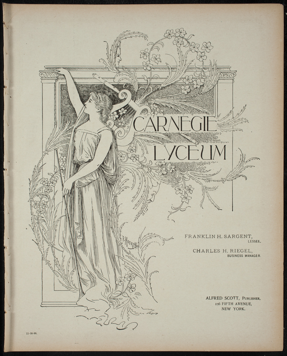 Isis League of Music and Drama Student Production, November 16, 1898, program page 1