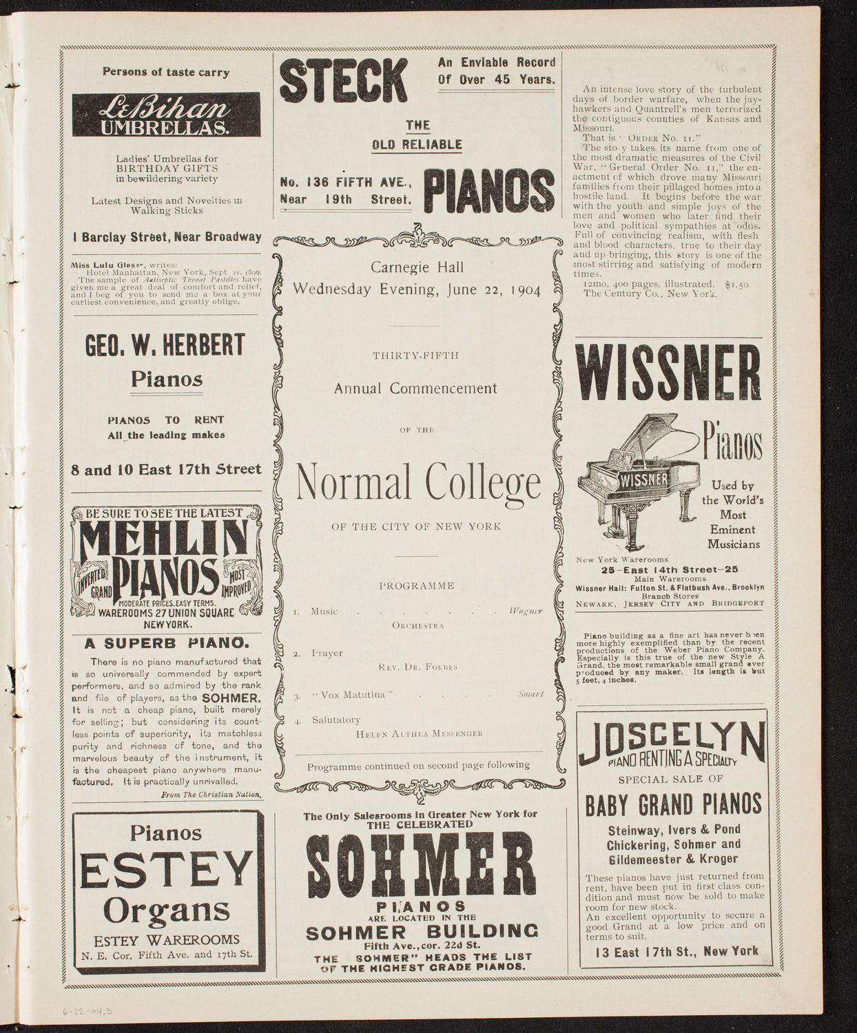 Graduation: Normal College of the City of New York, June 22, 1904, program page 5