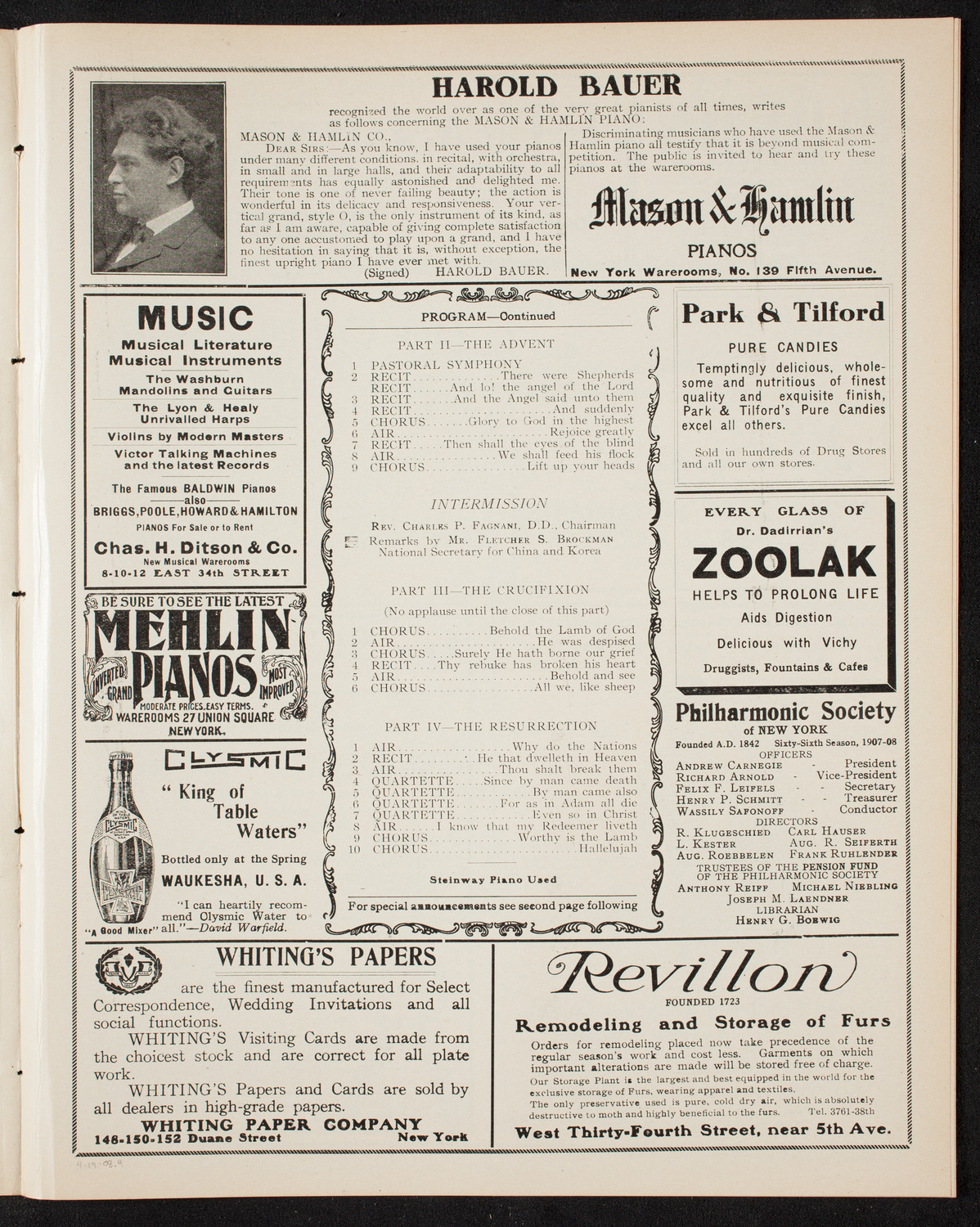 New York Festival Chorus and Orchestra, April 19, 1908, program page 7