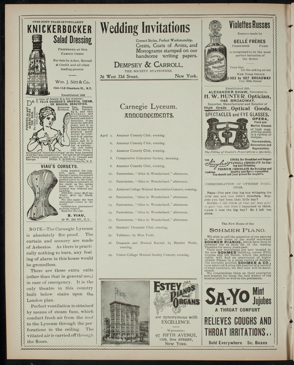 Lecture on Wild Animals of Wyoming, April 4, 1899, program page 2