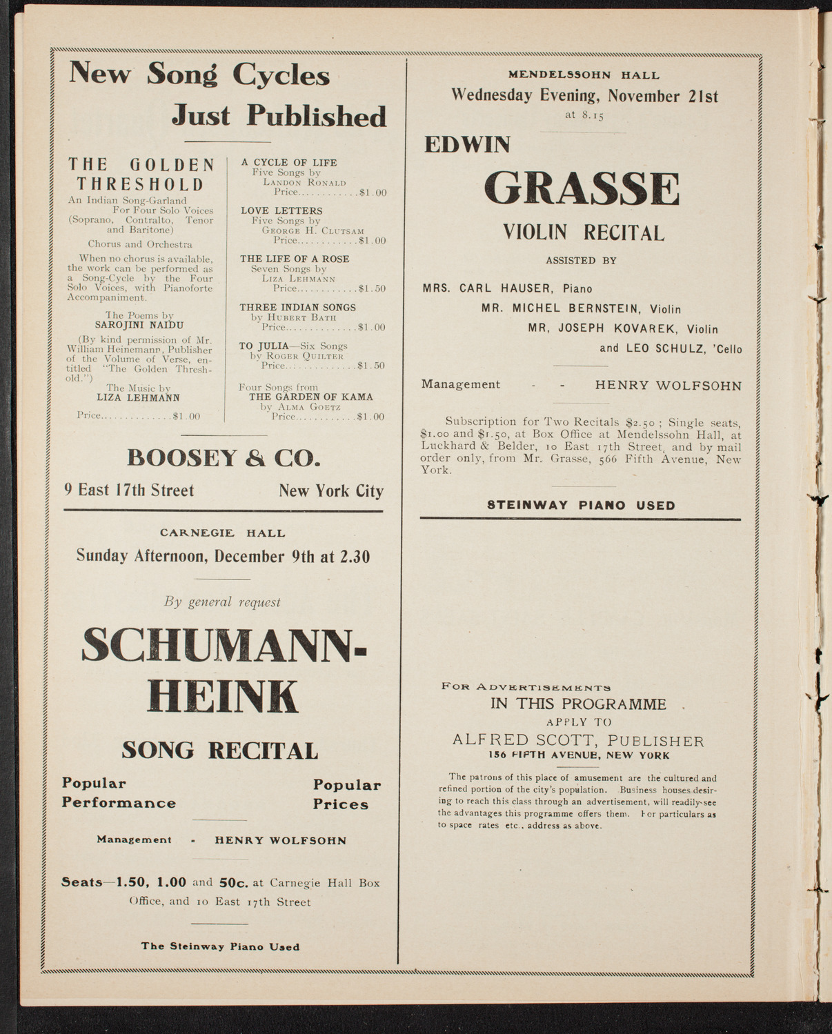 New York Philharmonic, November 17, 1906, program page 14