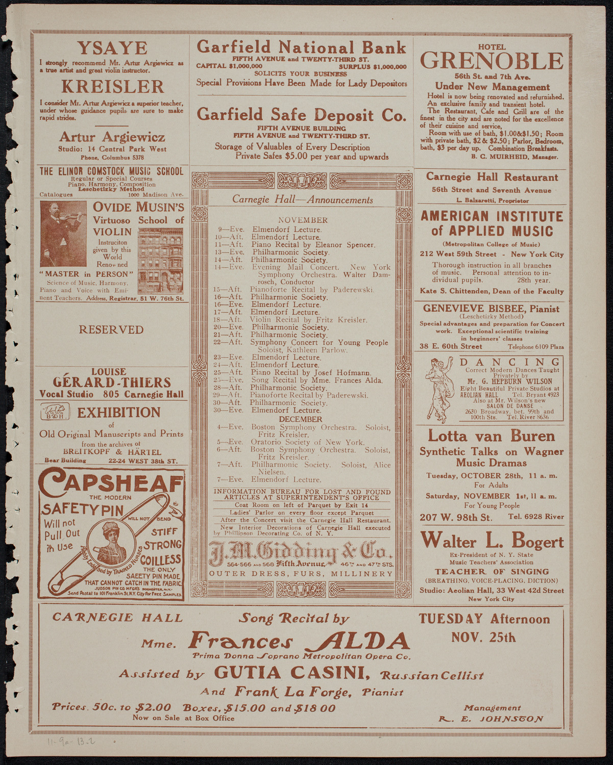People's Symphony Concert, November 9, 1913, program page 3