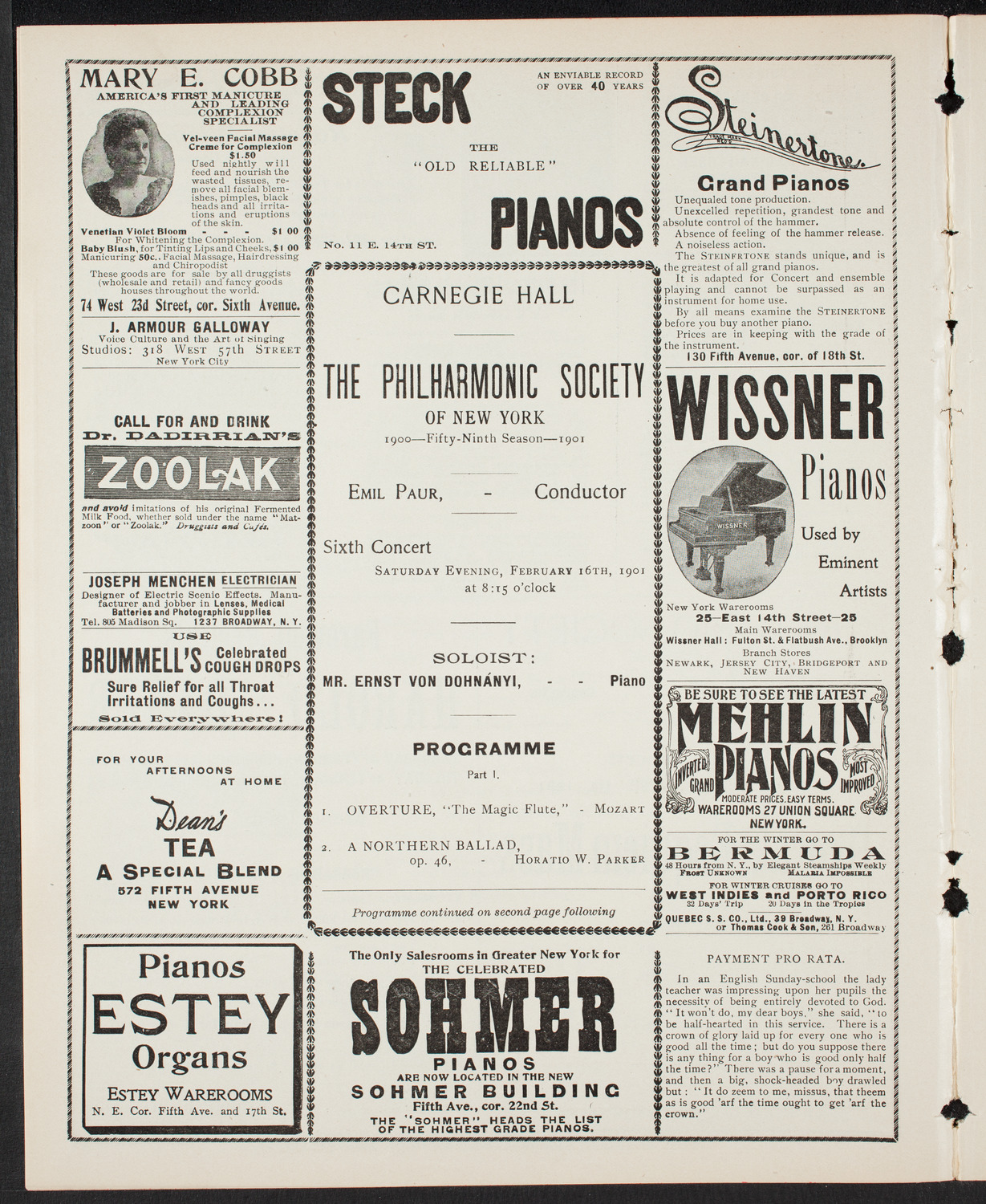 New York Philharmonic, February 16, 1901, program page 4