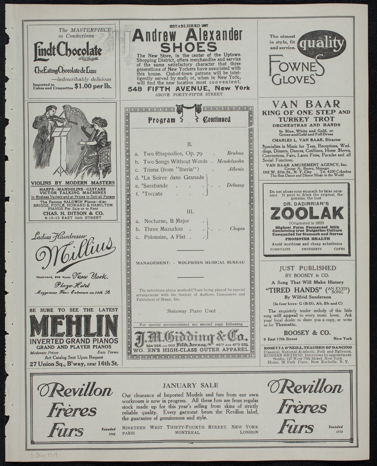 Ernest Schelling, Piano, January 25, 1913, program page 7