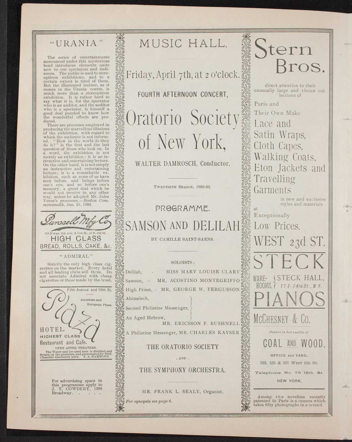 Oratorio Society of New York, April 7, 1893, program page 4