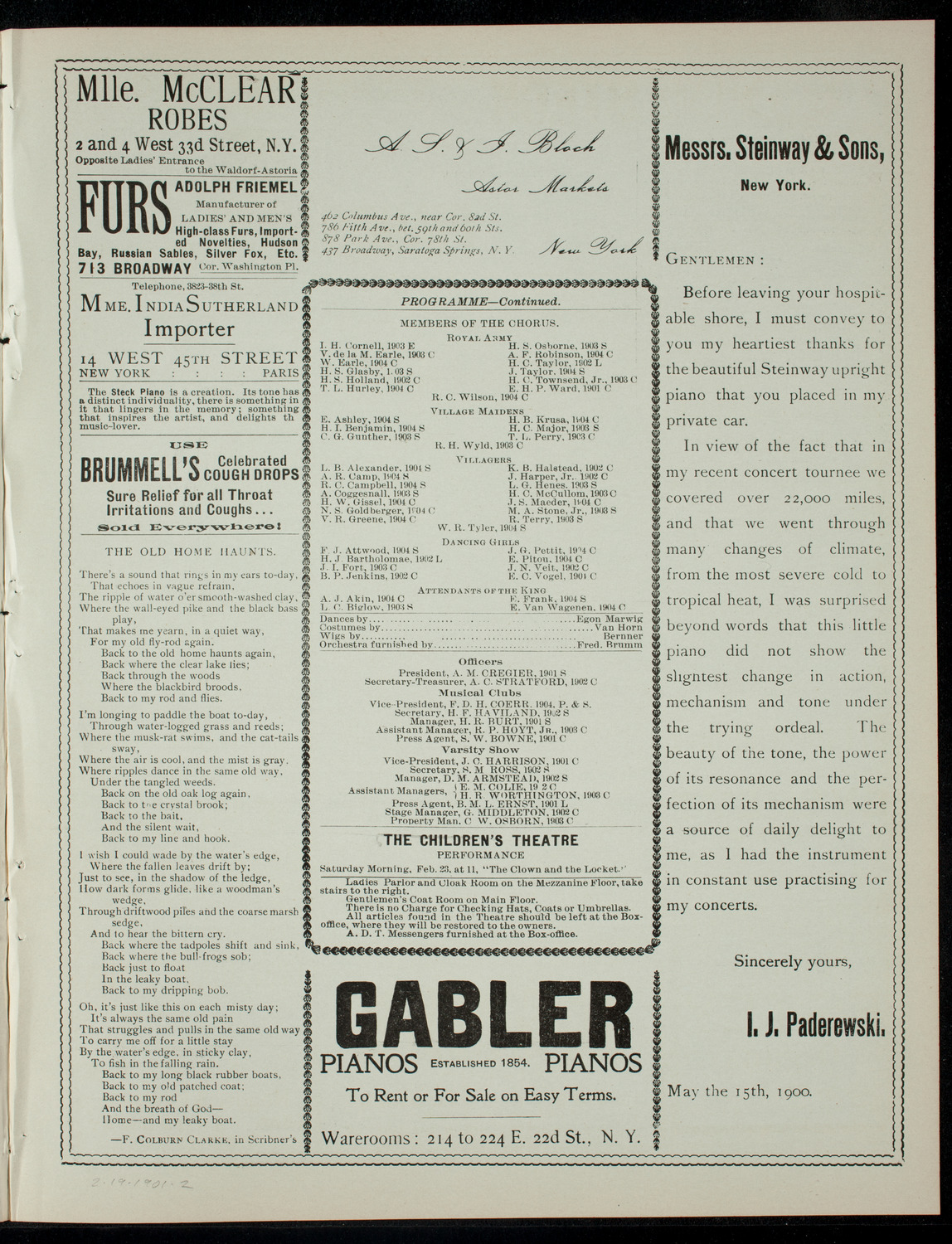 The Columbia University Musical Society, February 19, 1901, program page 3