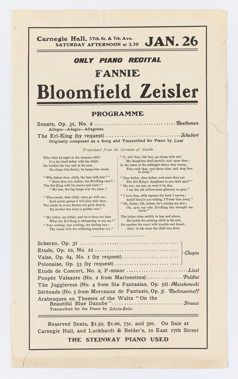 Fannie Bloomfield Zeisler, January 26, 1907