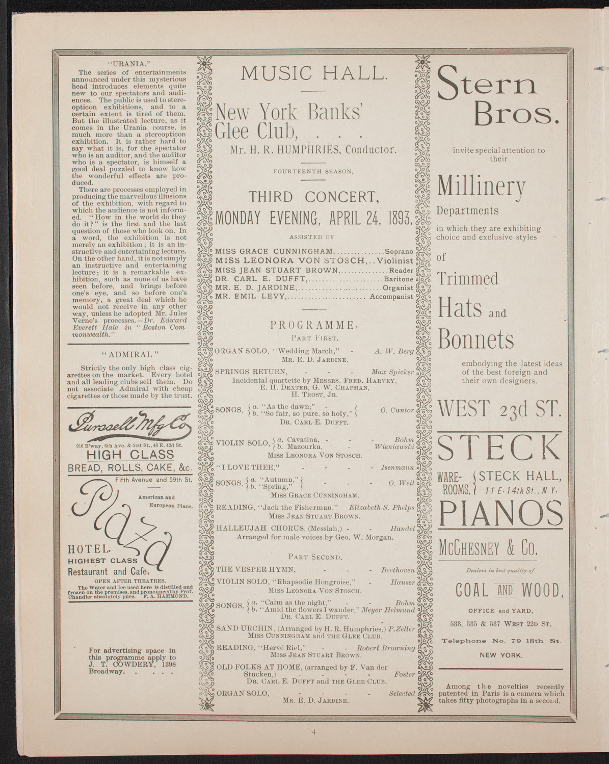 New York Banks' Glee Club, April 24, 1893, program page 4