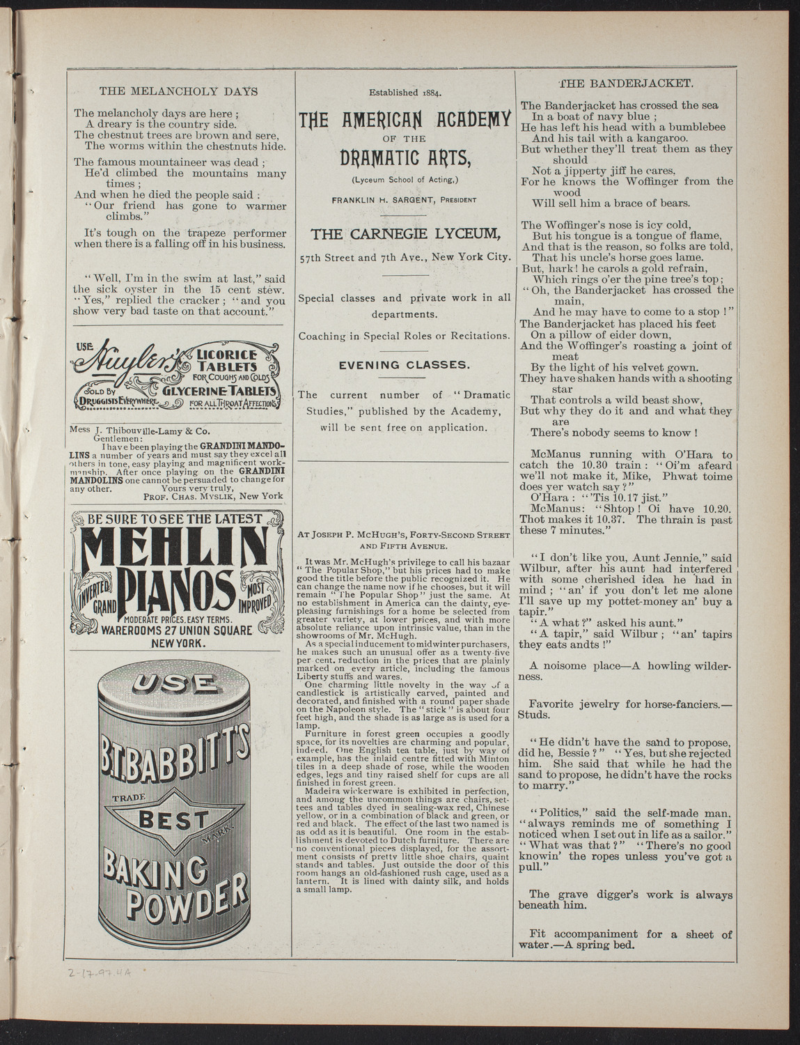 Lecture Series: Sociology in its Practical Aspects, February 17, 1897, program page 7