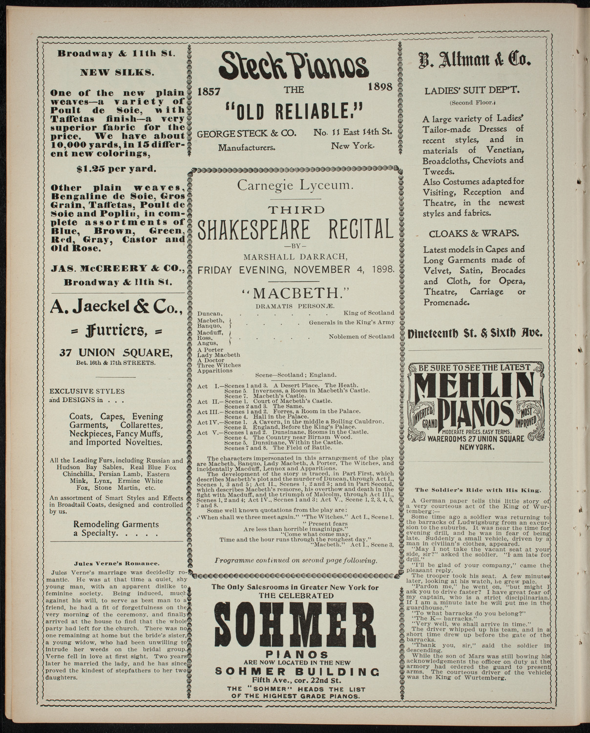 Shakespeare Recital by Marshall Darrach, November 4, 1898, program page 4
