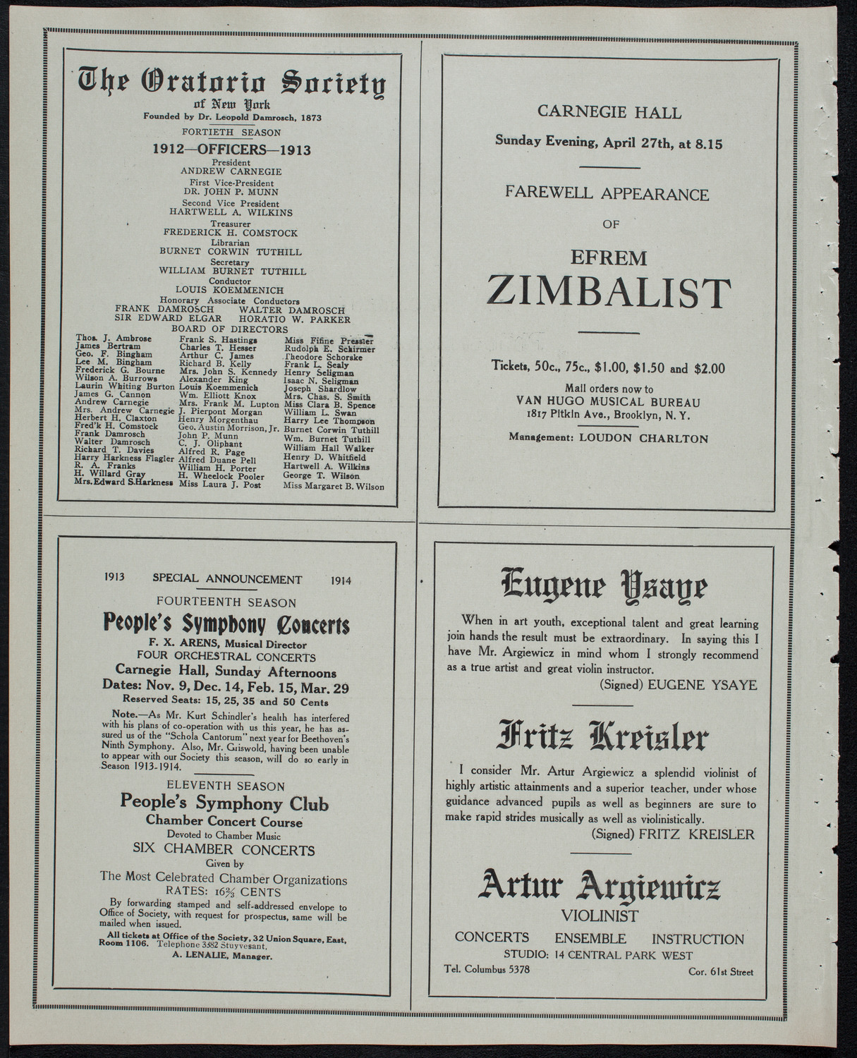 Russian Symphony Society of New York, April 20, 1913, program page 10