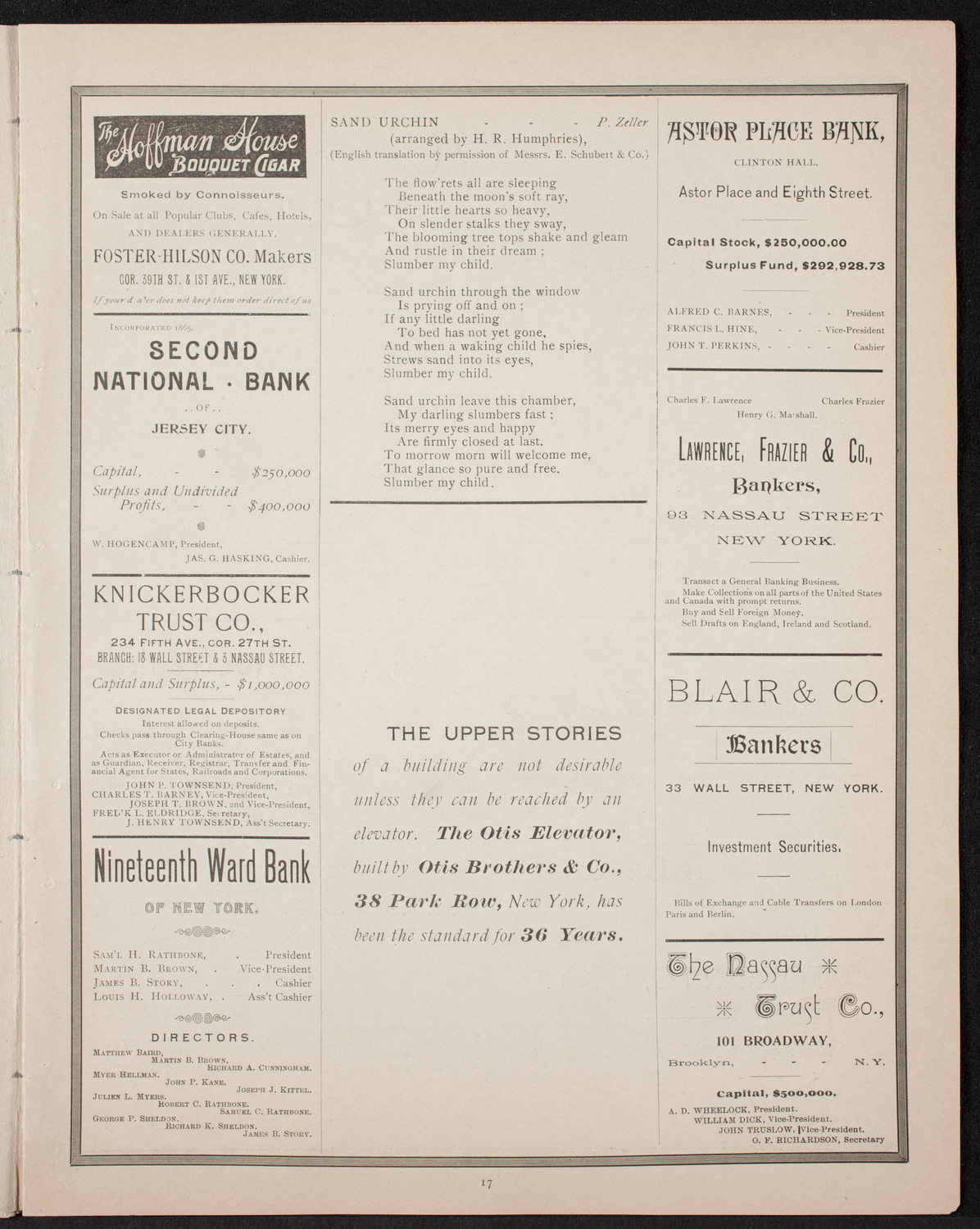 New York Banks' Glee Club, April 24, 1893, program page 17