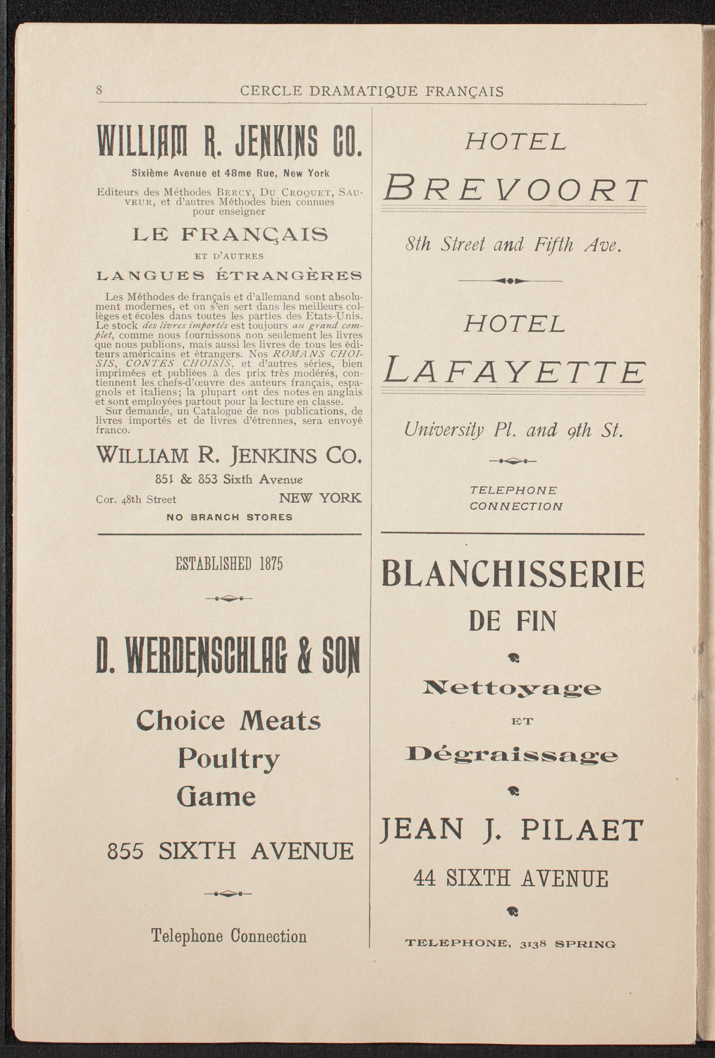 Cercle Dramatique de l'Alliance Française de New York, January 29, 1909, program page 8