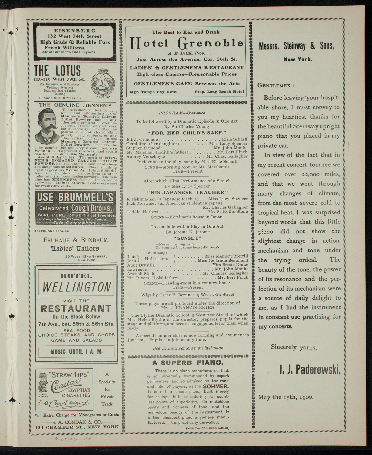 Students of the Blythe Dramatic School, April 24, 1903, program page 3