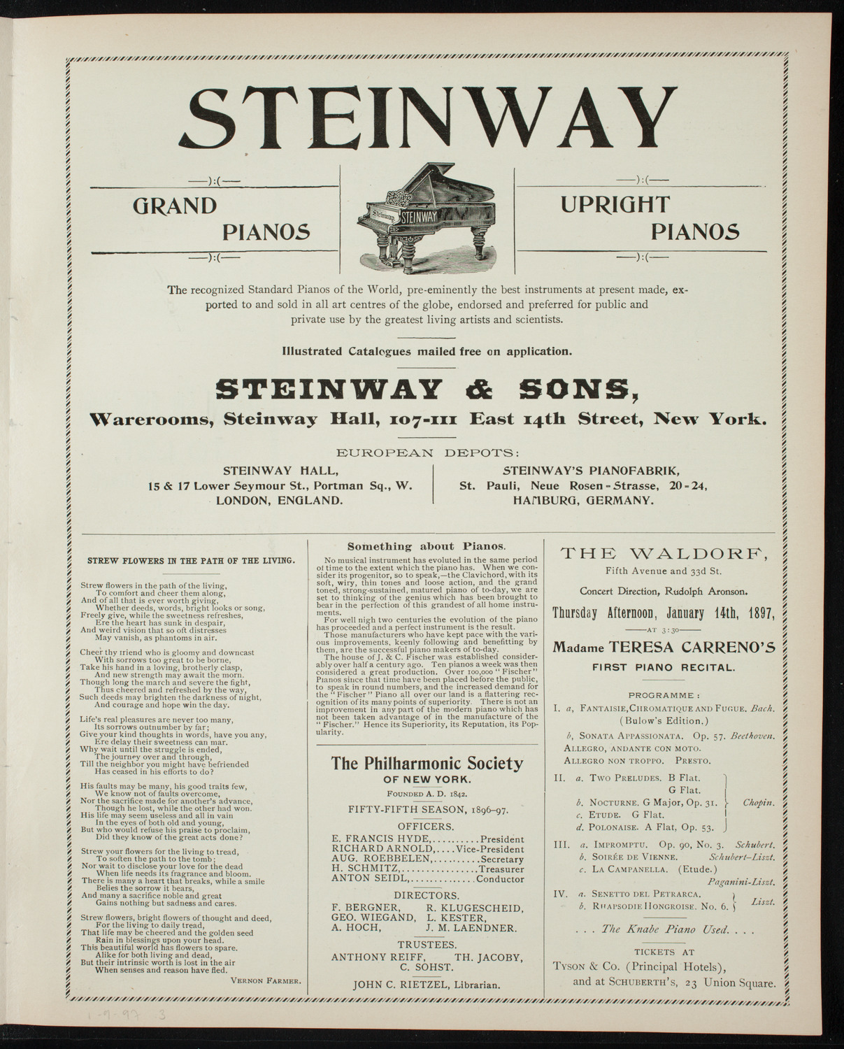 New York Philharmonic, January 9, 1897, program page 5
