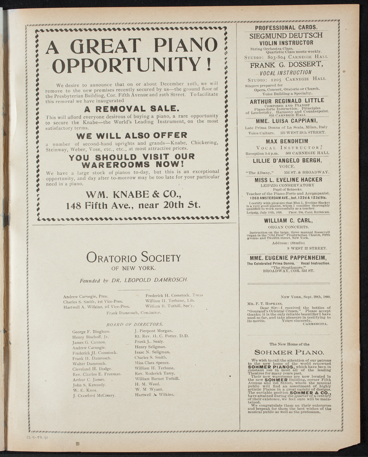 Paur Symphony Orchestra, December 9, 1898, program page 7