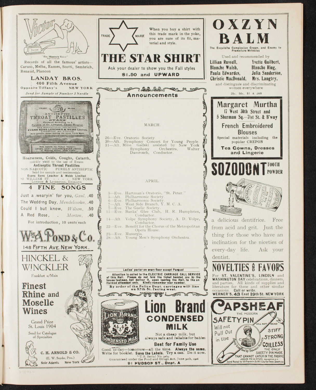 Benefit: Society of St. Vincent de Paul, March 24, 1907, program page 3