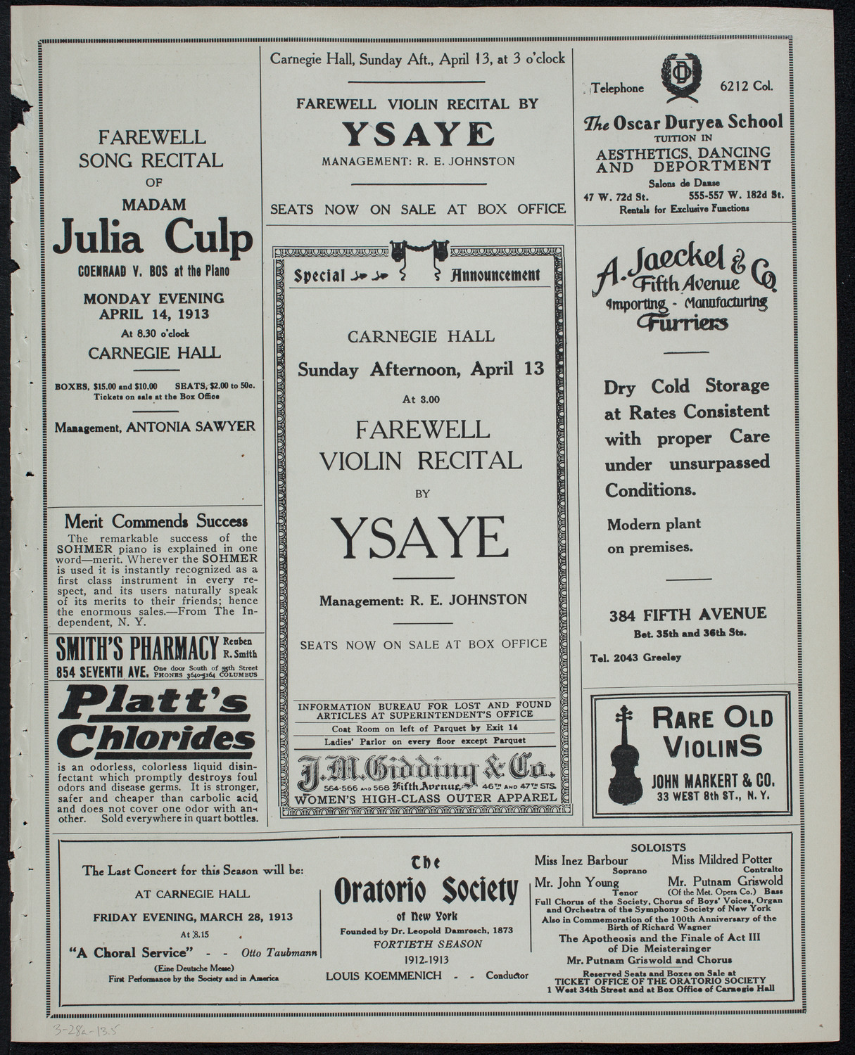 New York Philharmonic, March 28, 1913, program page 9