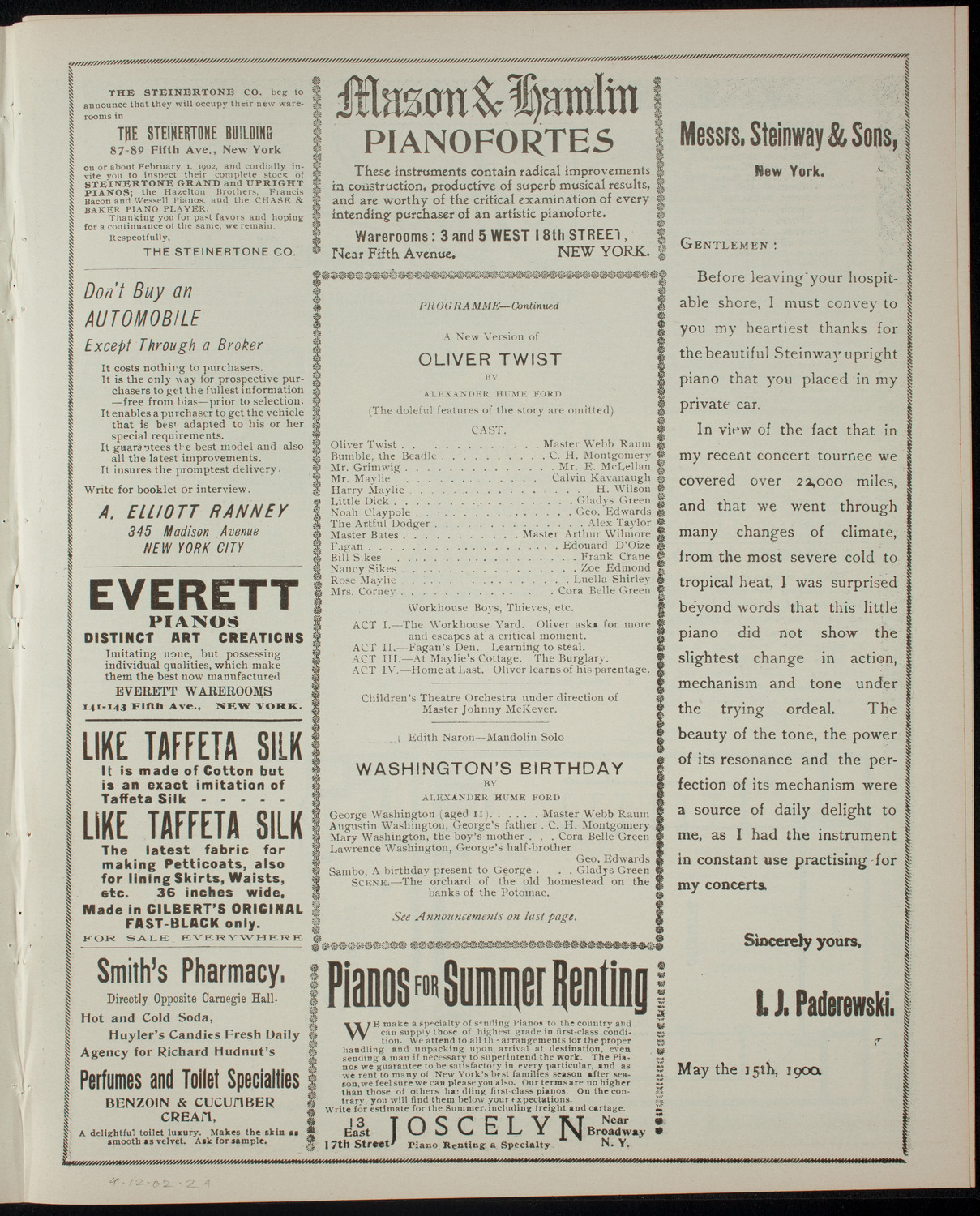 The Children's Theatre, April 12, 1902, program page 3