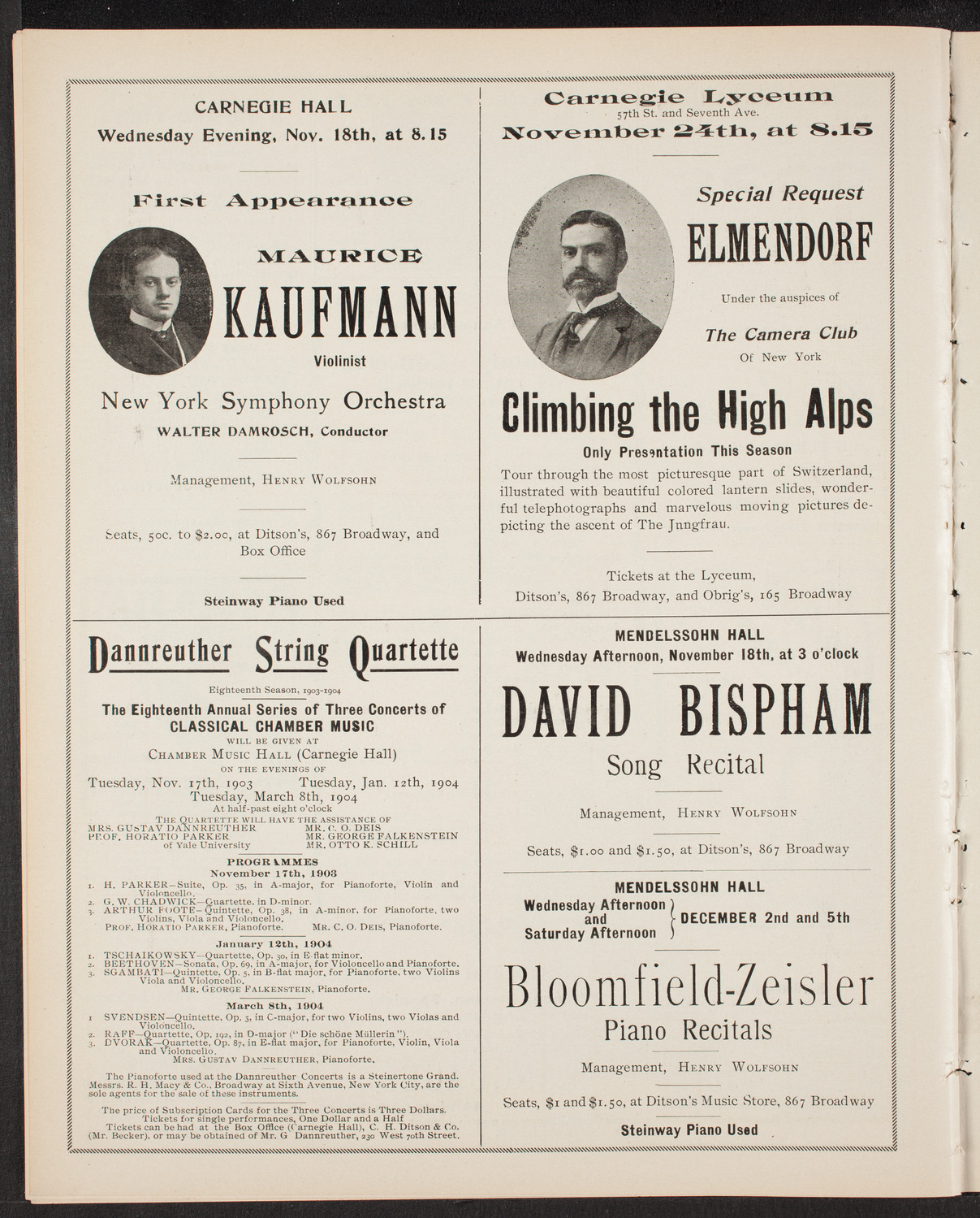 Marcella Sembrich, Soprano, November 17, 1903, program page 10