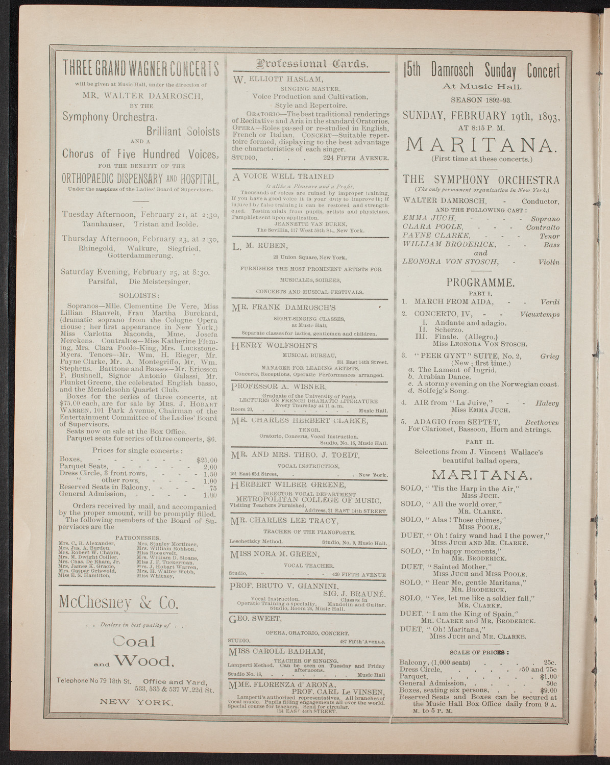 New York Symphony Orchestra, February 17, 1893, program page 2