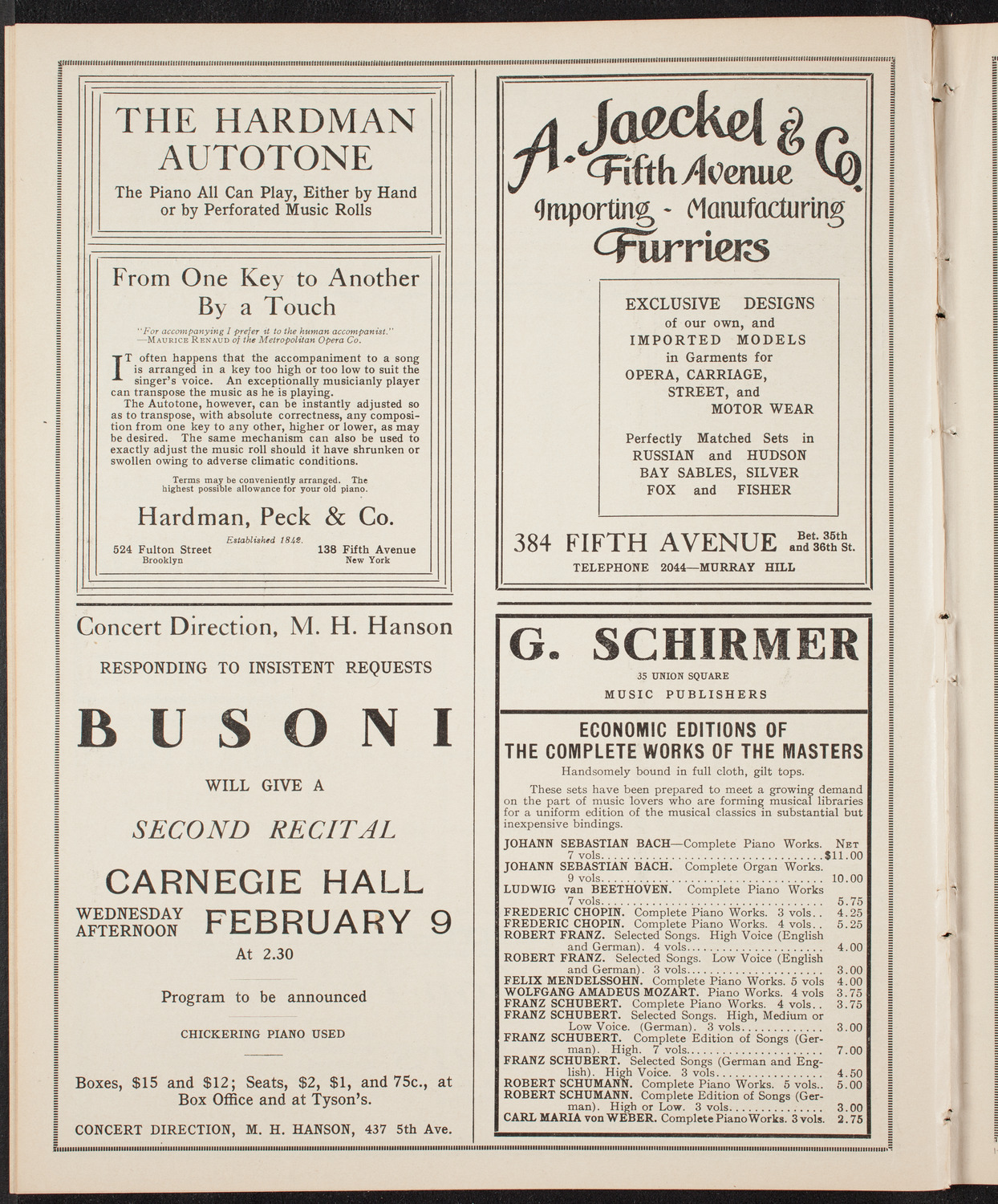 Fritz Kreisler, Violin, January 28, 1910, program page 8