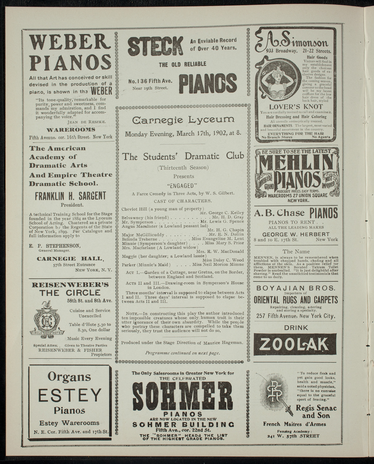 The Students' Dramatic Club, March 17, 1902, program page 2