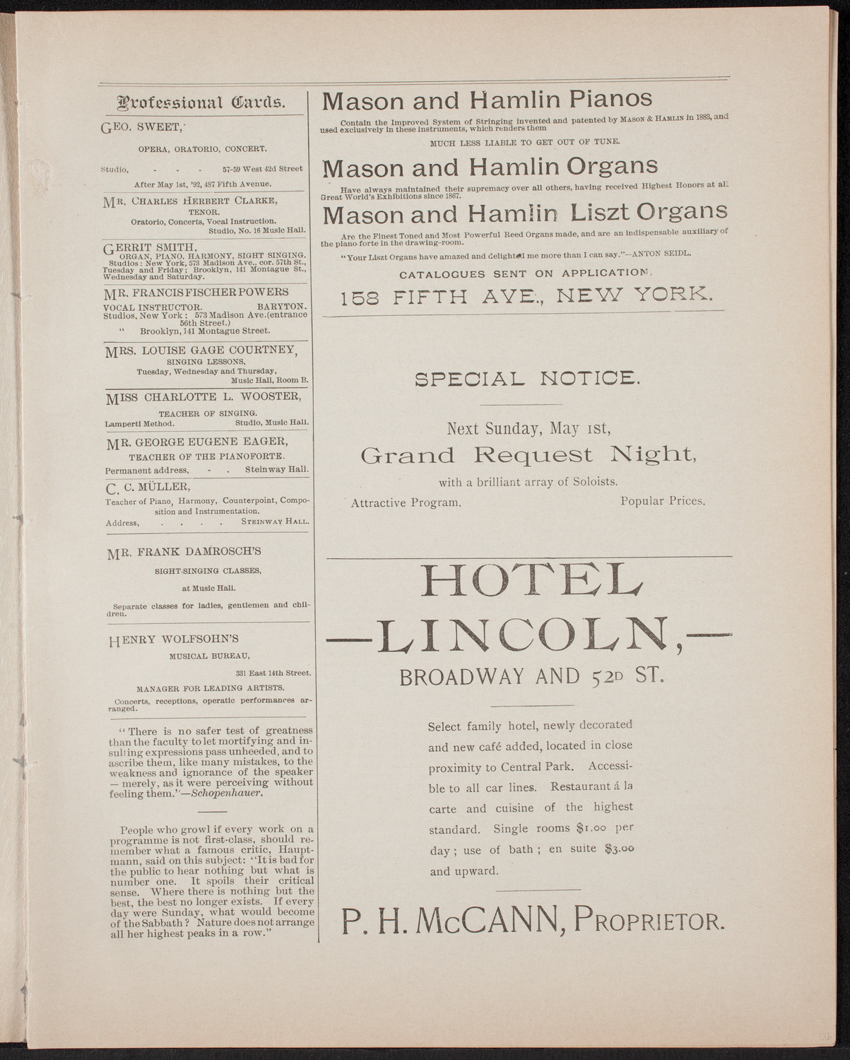 Urania Scientific Theatre, April 25, 1892, program page 5