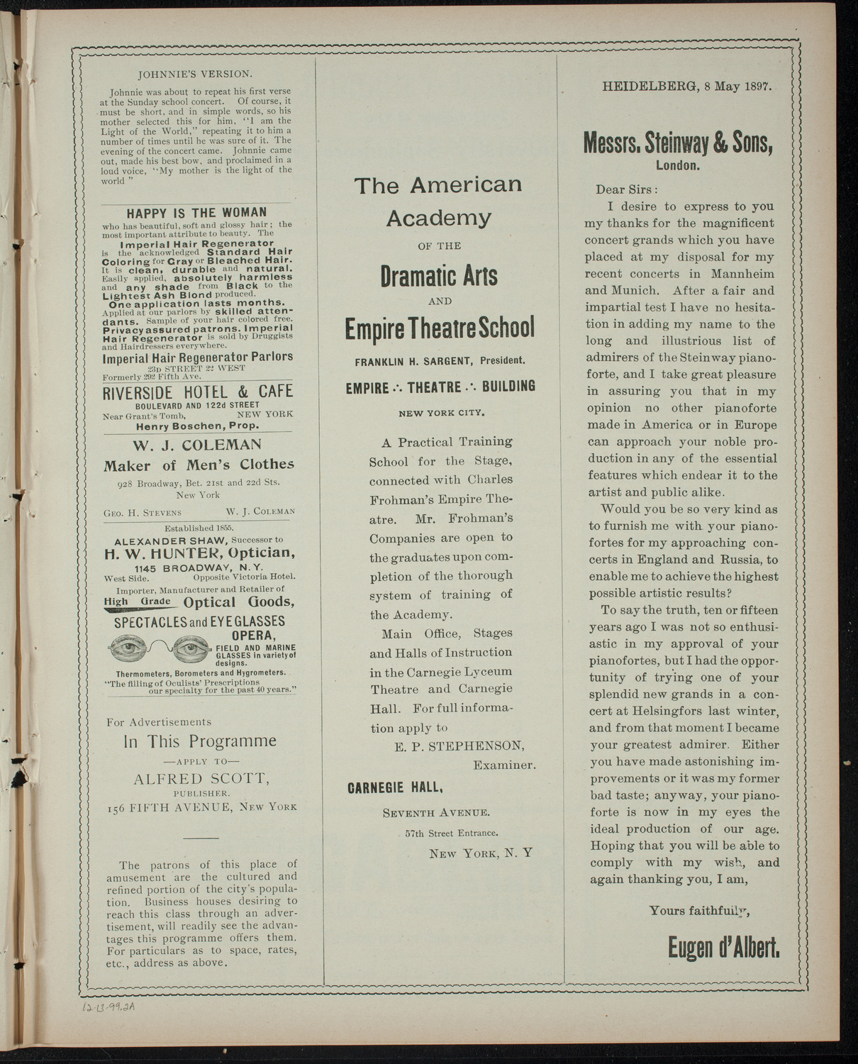 The Sophomore Class (1902) of Columbia University, December 13, 1899, program page 3