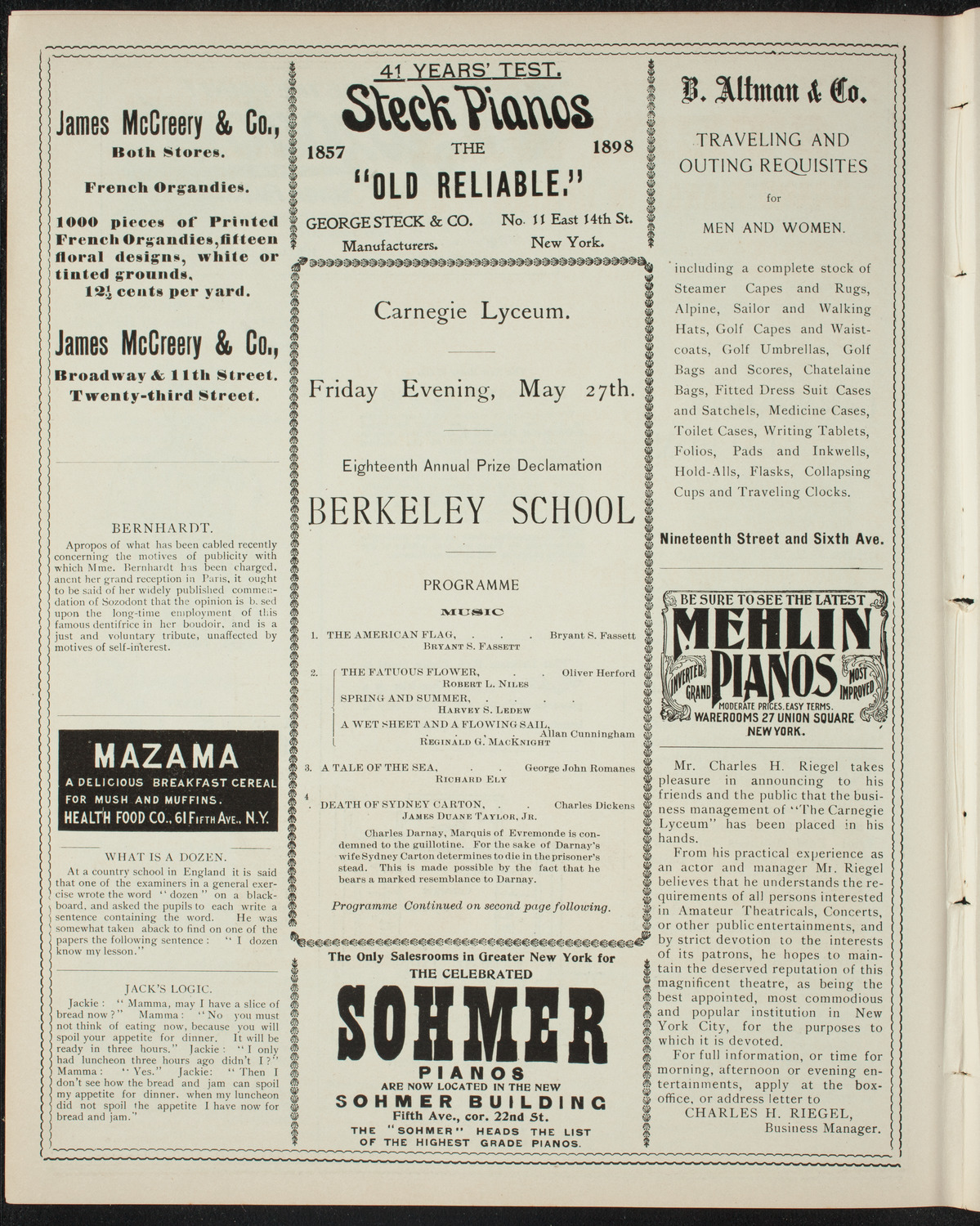 Berkeley School Annual Prize Declamation, May 27, 1898, program page 4