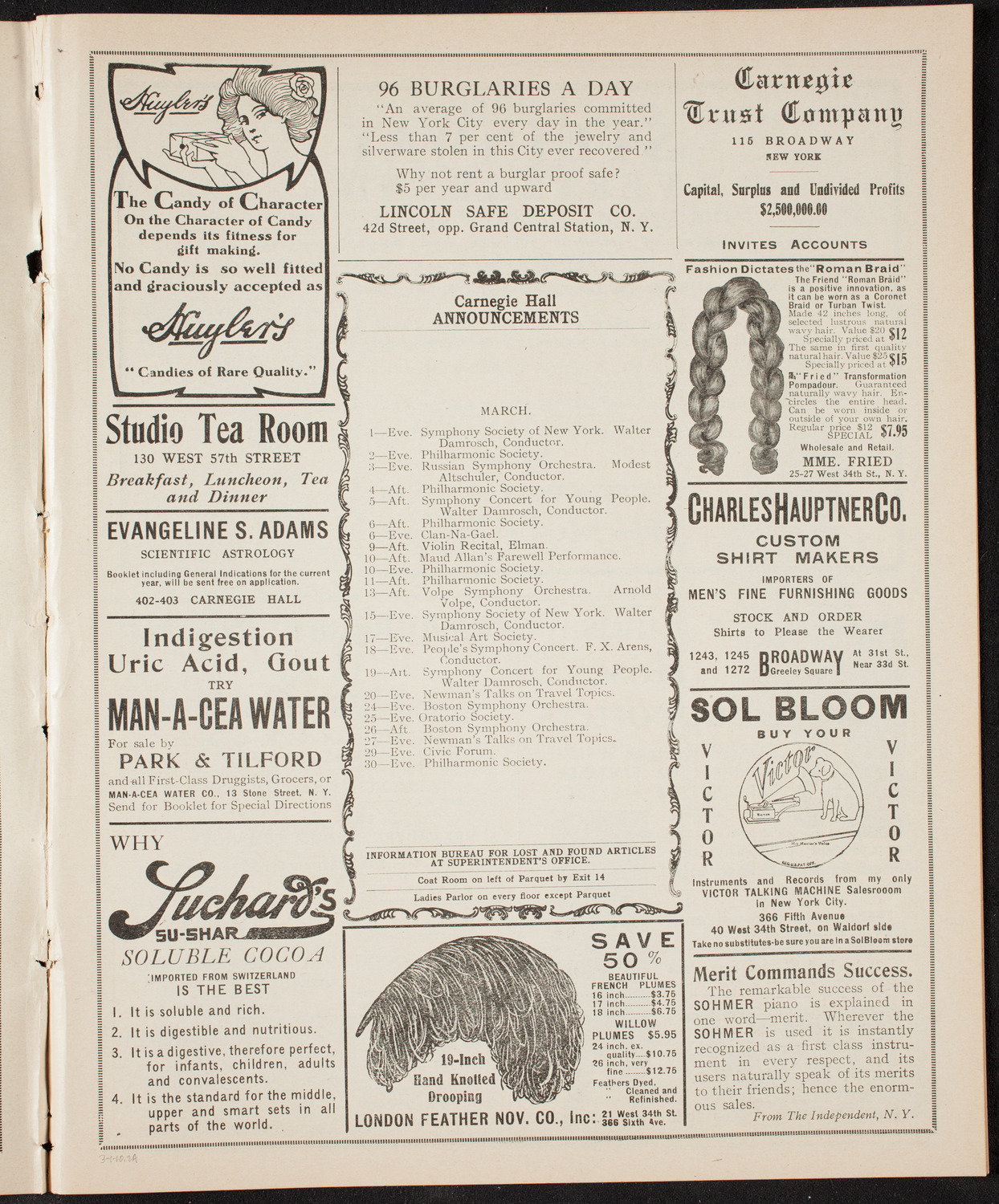 Marcella Sembrich, Soprano, March 1, 1910, program page 3