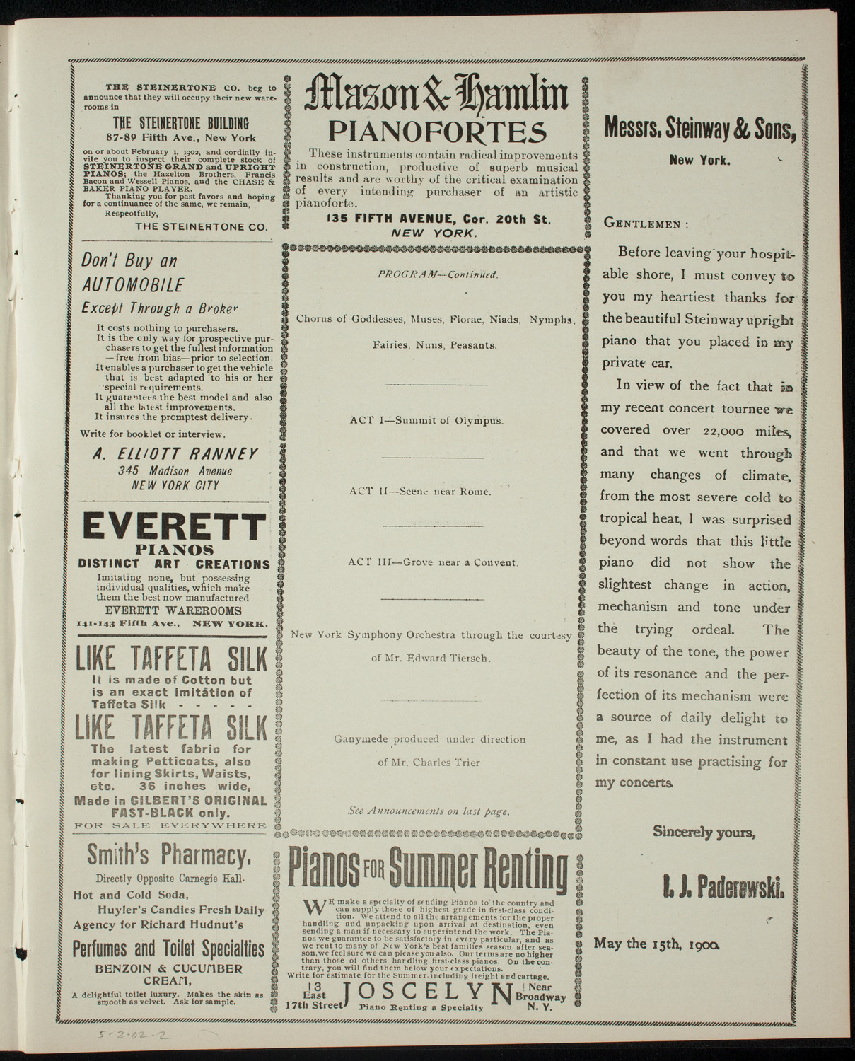 Operetta Presentation by The Vassar Students Aid Society, May 2, 1902, program page 3