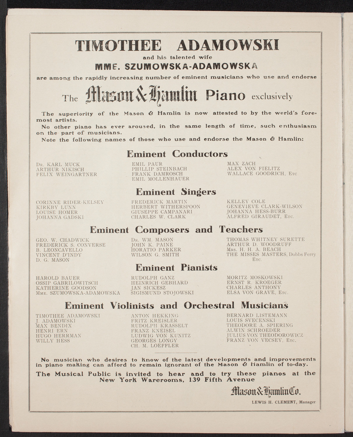 Marcella Sembrich, Soprano, Ignacy Jan Paderewski, Piano, and Timothy Adamowski, Violin, May 2, 1908, program page 10