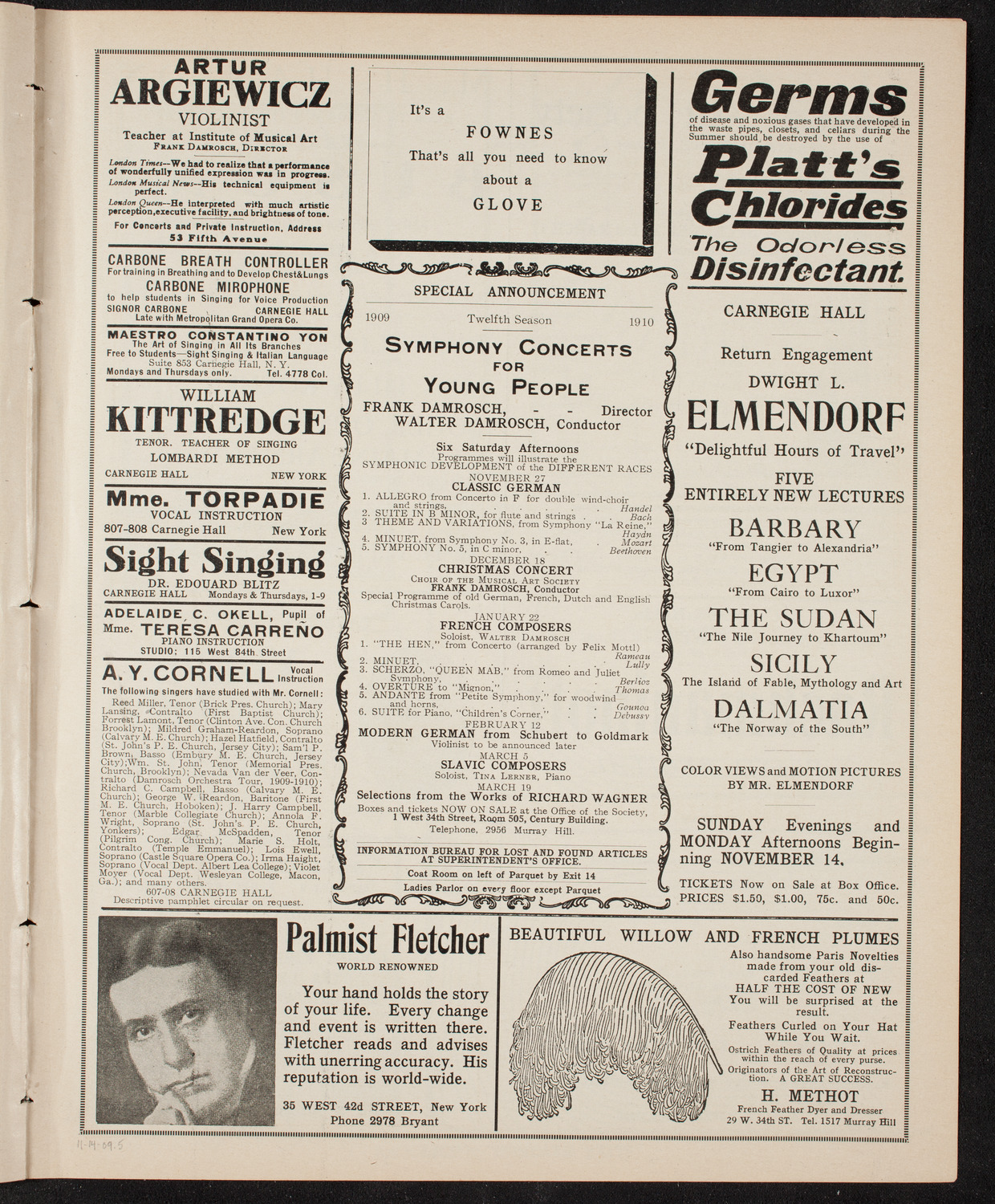 Elmendorf Lecture: At the Gates of the East, November 14, 1909, program page 9