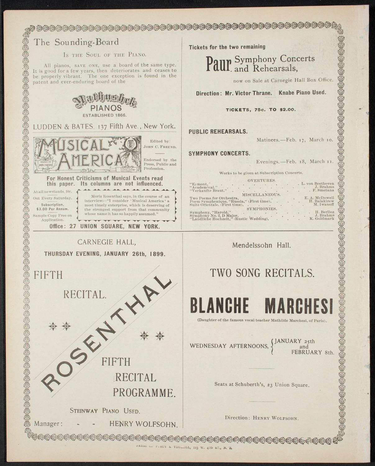 New York Philharmonic, January 13, 1899, program page 8